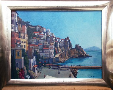 Elizabeth Spiro Amalfi Hafenpromenade um 2000 Oelgemaelde 30 x 41 cm