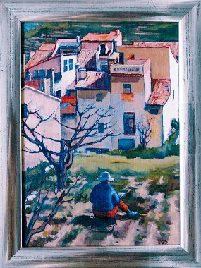 Elizabeth Spiro Malerin in Castell de Castells Spanien 1996 Oelgemaelde 35,5 x 25,5 cm