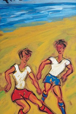 Felix Samuel Pfefferkorn Beach-Kickers 1, 100 x 50 cm, Acryl, 1979, WVZ XII-10