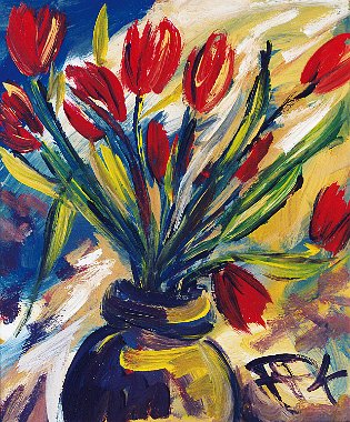 Felix Samuel Pfefferkorn Rote Tulpen, 60 x 50 cm, Acryl, WVZ IV-41