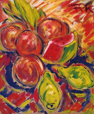 Felix Samuel Pfefferkorn Summer-fruit stillife, 60 x 50 cm, Acryl, WVZ IV-73