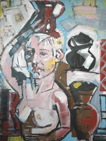 Heiko Pippig Die Krugtraegerin, Acryl auf Leinwand, 120 x 90 cm +180