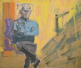 Heiko Pippig Sitzender Mann im blauen Hemd, Acryl auf Leinwand, 130 x 155 cm +132